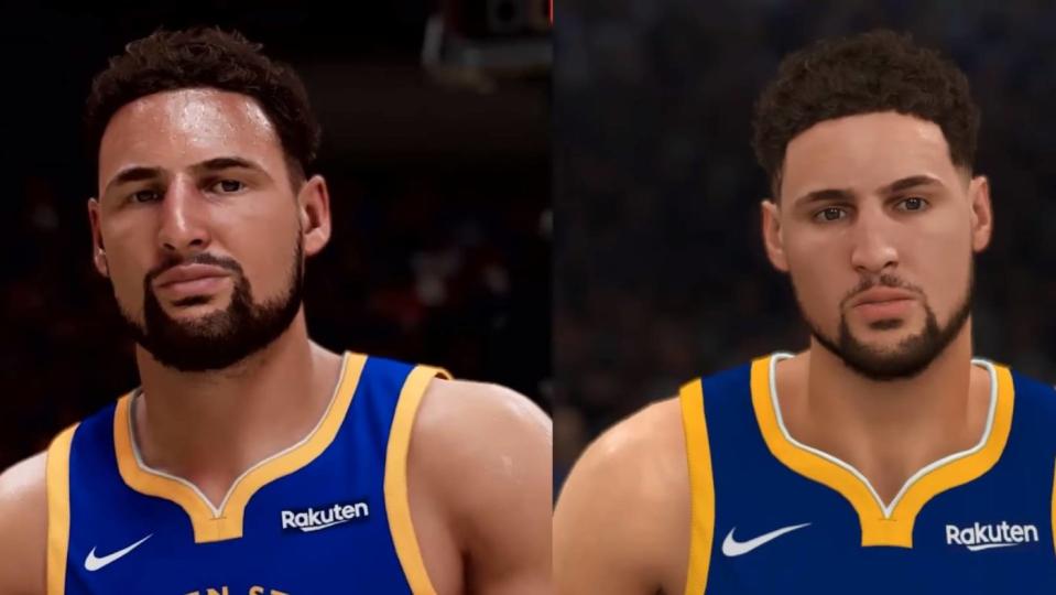 PS5版《NBA 2K21 次世代》（左）與PS4版《NBA 2K21》畫面比較，人樣畫質好好多。