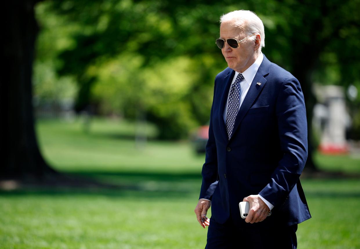 President Joe Biden returns to the White House on April 26, 2024 in Washington, DC. Biden is returning from events in New York.