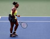 Aug 19, 2015; Cincinnati, OH, USA; Serena Williams (USA) reacts to defeating Tsventana Pironkova (not pictured) day five during the Western and Southern Open tennis tournament at Linder Family Tennis Center. Mandatory Credit: Aaron Doster-USA TODAY Sports