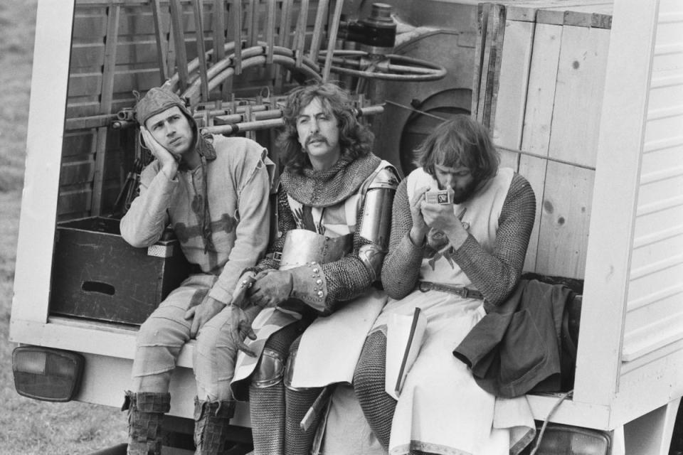 Eric Idle on the set of the comedy film Monty Python and the Holy Grail in the 1970s (Getty Images)