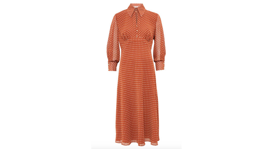 Chiffon Polka Dot Collared Midi Tea Dress