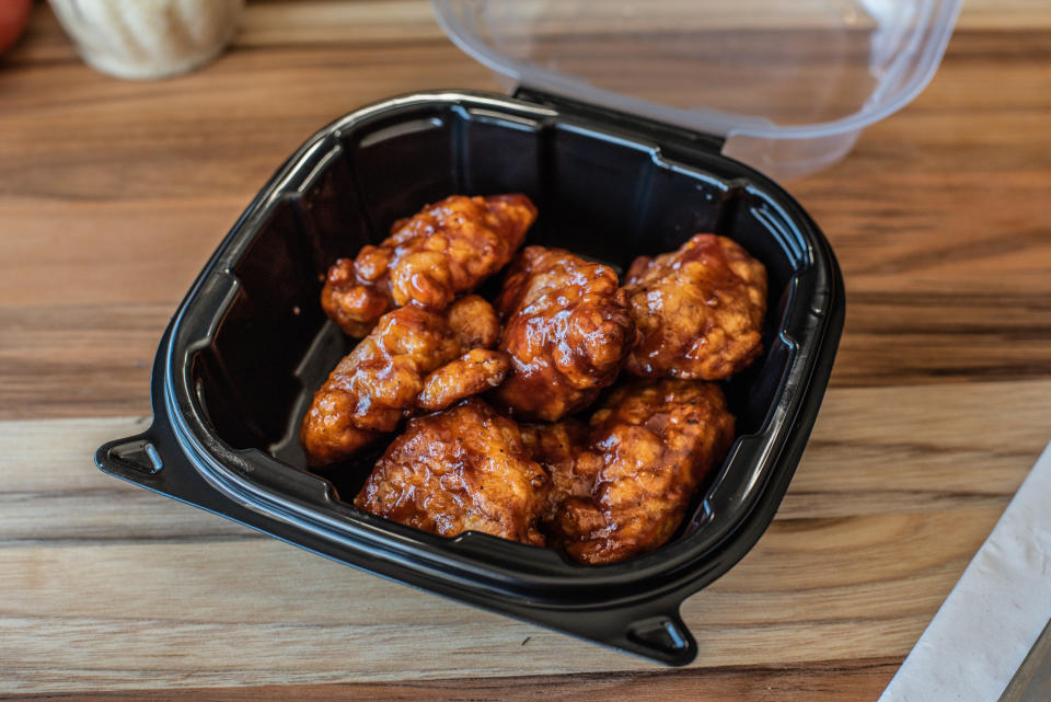 Baked boneless wings come in hot, BBQ and teriyaki flavors at Bellacino’s