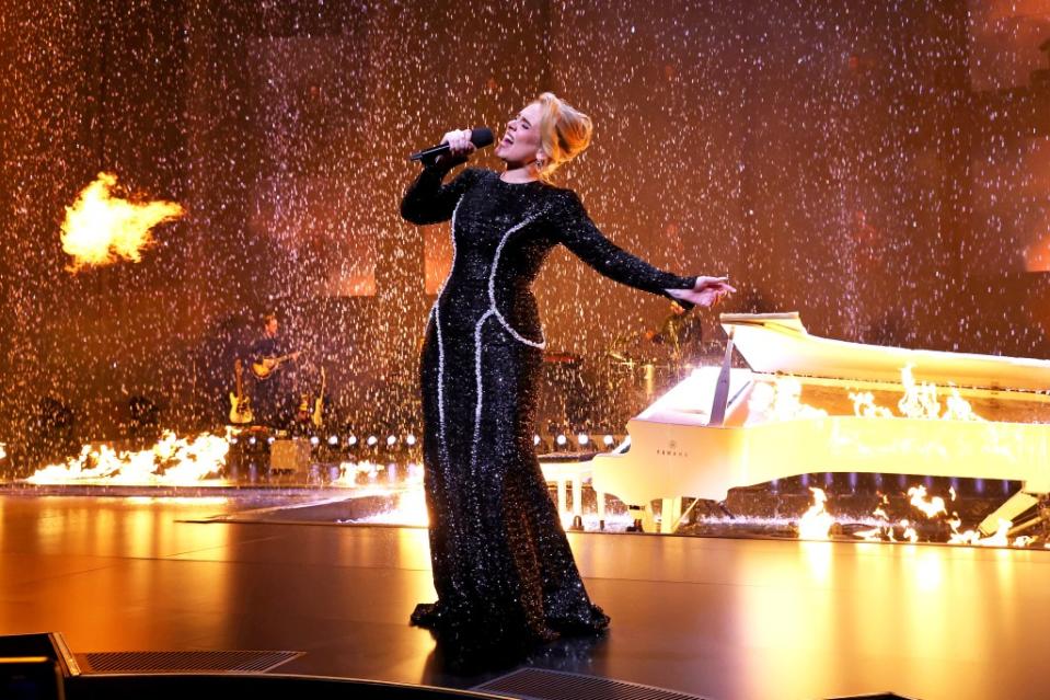 Adele performs onstage during “Weekends with Adele” at The Colosseum at Caesars Palace on Jan. 26 in Las Vegas. Getty Images for AD