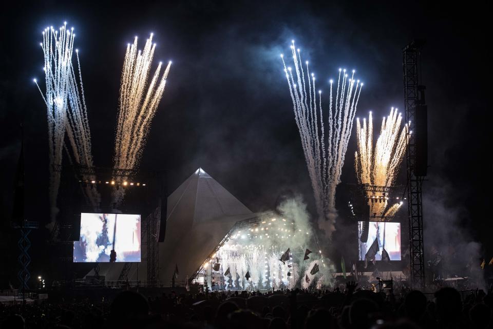 View of the Pyramid stage as Stormzy headlines day 3 of Glastonbury 2019, Worthy Farm, Pilton, Somerset. Picture date: Friday 28th June 2019.  Photo credit should read:  David Jensen/EmpicsEntertainment