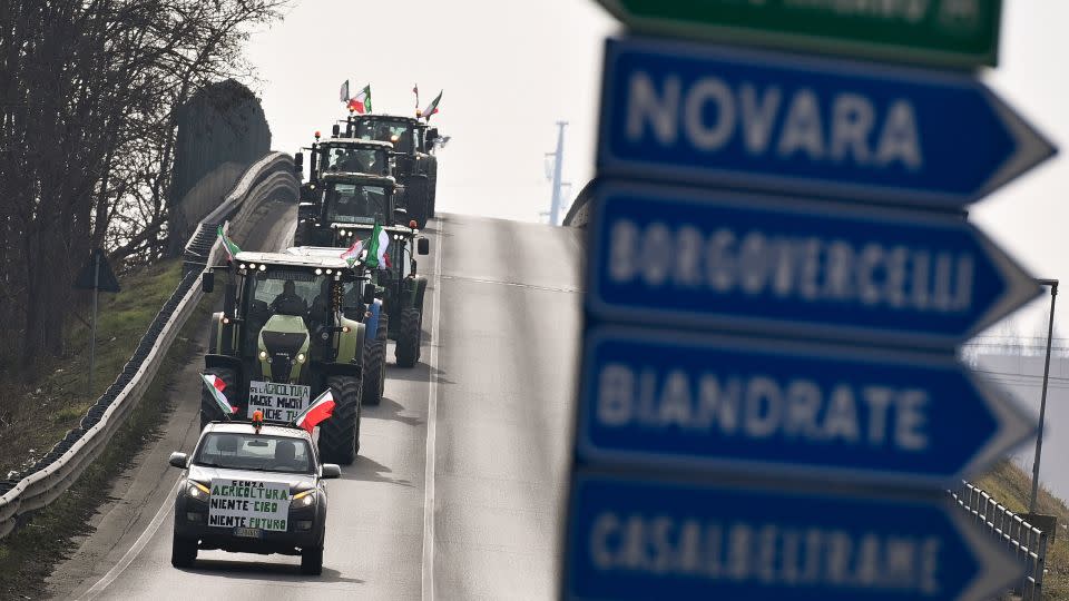 Tractors take part in the Farmer's Protest on January 31 in Novara, Italy. - Stefano Guidi/Getty Images
