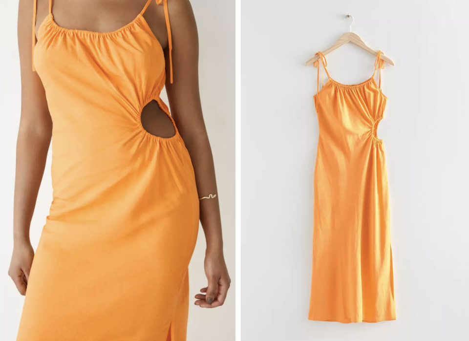 Strappy Cut-Out Midi Dress in yellow.