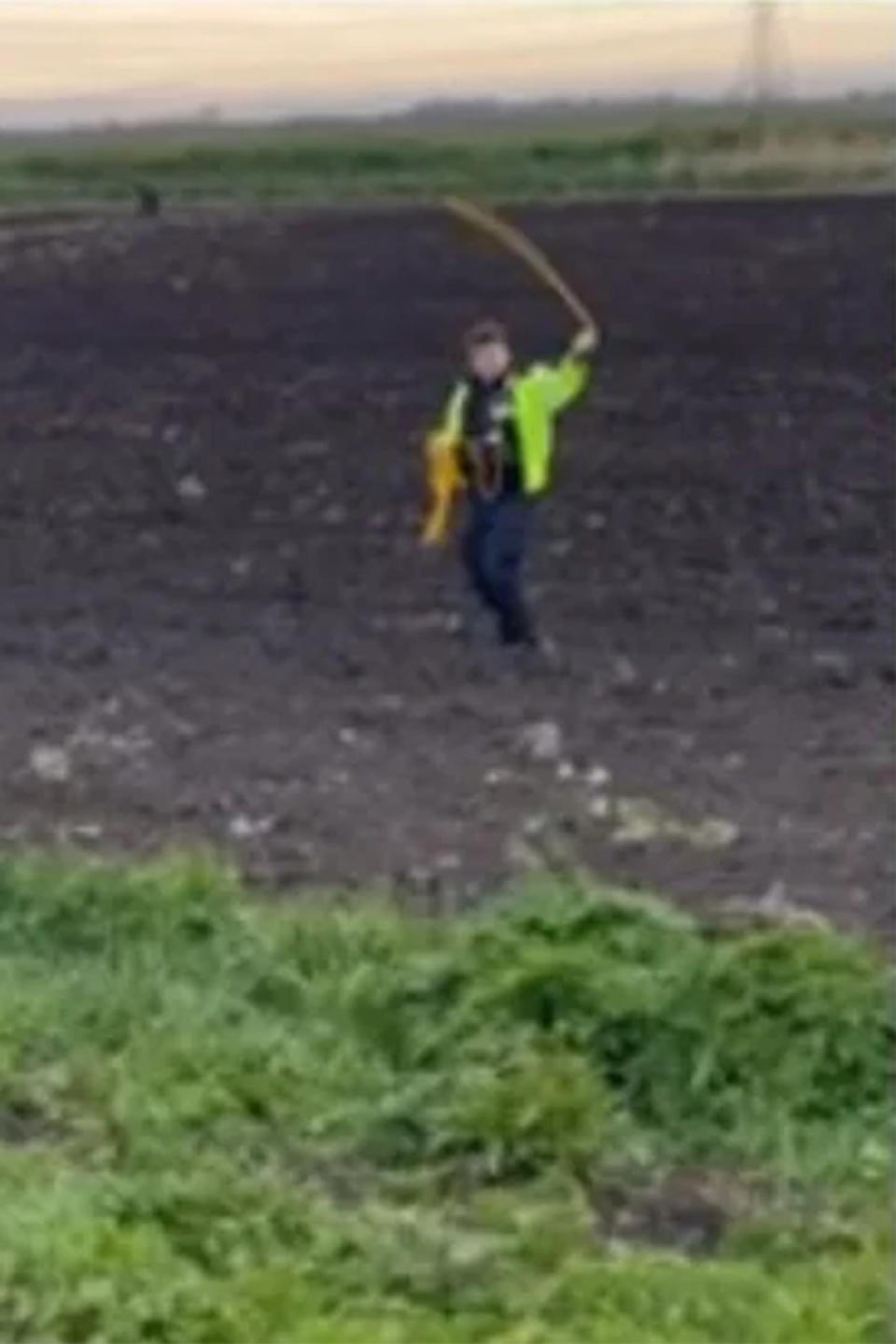 Police office gets ready to capture horse (Cambridgeshire Constabulary)