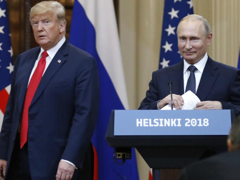 US President Donald Trump and Russian President Vladimir Putin reportedly reached a joint security agreement while in Helsinki, Finland, on 16 July 2018: AP Photo/Alexander Zemlianichenko, File