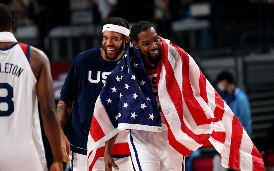 Kevin Durant of the United States celebrates after winning the match against France. - REUTERS/Brian Snyder