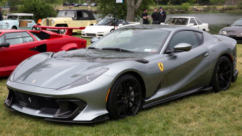 A 2023 Ferrari 812 Competizione, displayed at the 2023 Greenwich Concours d'Elegance.