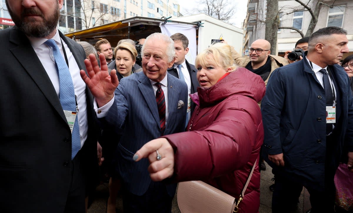 King Charles III visits a food market on Wittenbergplatz in Berlin on Thursday  (via REUTERS)