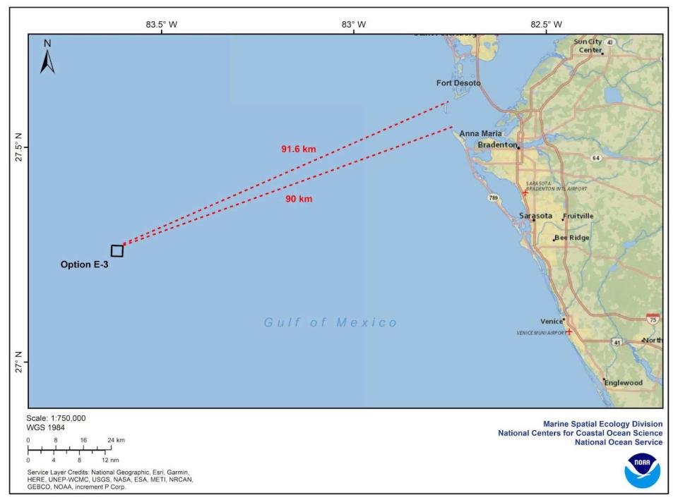 Aquaculture Opportunity Area E-3, a 2,000-acre site in federal waters off of Sarasota County, is one of three potential sites identified in the Aquaculture Opportunity Atlas for the Gulf of Mexico as a site for aquaculture projects. NOAA FIsheries opened a public comment period for a  “programmatic environmental impact statement,” on June 1. Three virtual meetings are scheduled in June and July, while written comments will be accepted through Aug. 1.