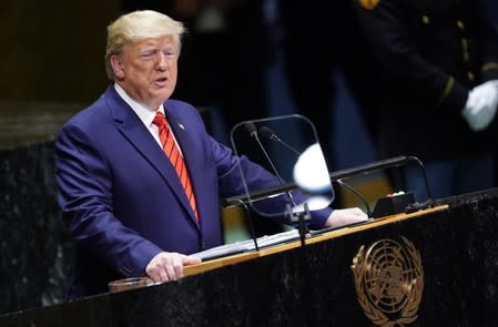 U.S. President Donald Trump addresses the 74th session of the United Nations General Assembly at U.N. headquarters in New York City, New York, U.S.