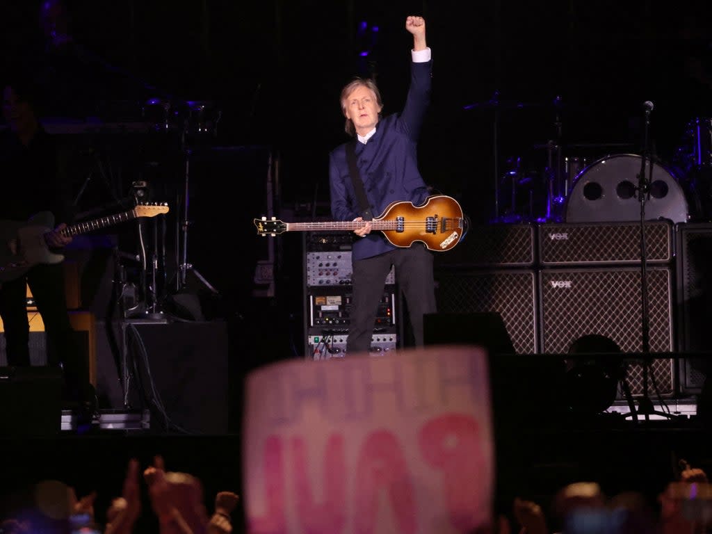 Paul McCartney performing during his ‘Got Back’ tour at SoFi Stadium on 13 May 2022 (REUTERS/Mario Anzuoni)