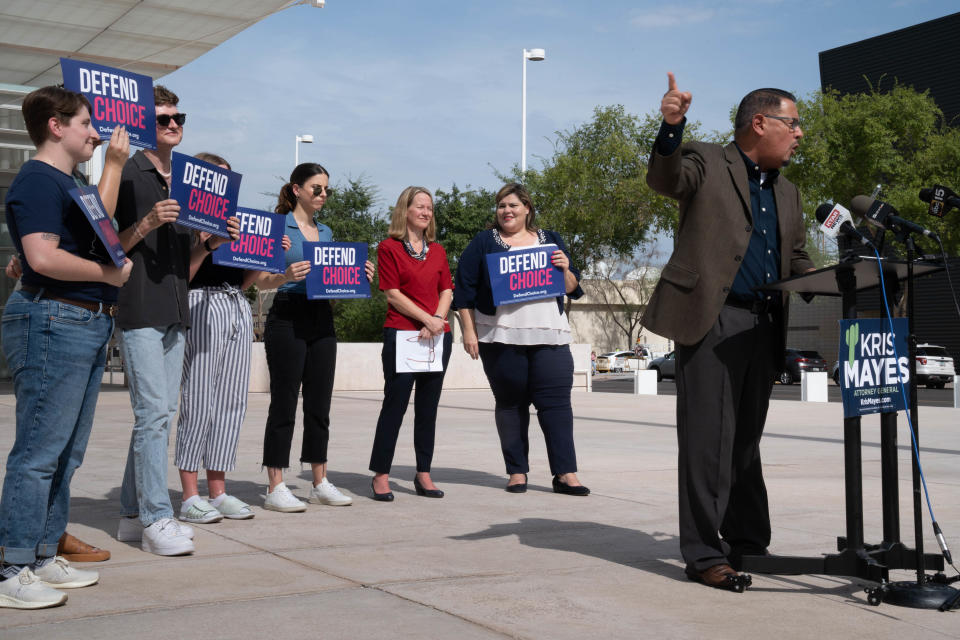 Supervisor Steve Gallardo speaks during a news conference at Sandra Day O'Connor Federal Courthouse in Phoenix on July 22, 2022.