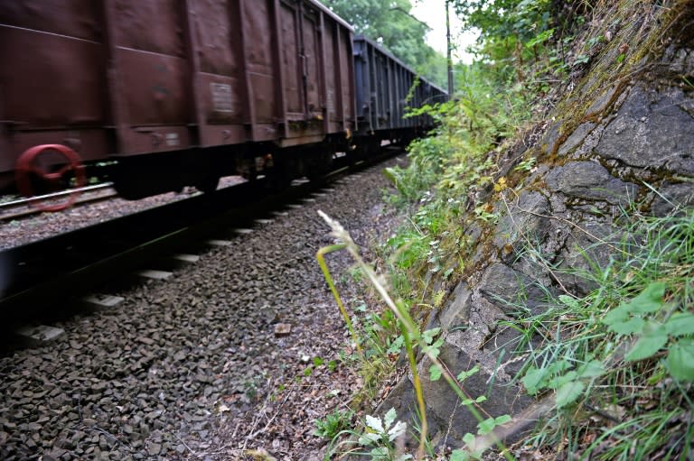 A train passes by the site where a Nazi gold train is believed to be hidden, in the city of Walbrzych, Poland, on August 28, 2015