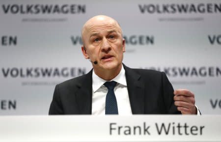 Volkswagen CFO Frank Witter speaks at the annual earnings news conference of VW in Berlin in Berlin, Germany, March 13, 2018. REUTERS/Hannibal Hanschke - UP1EE3D0RWSD1