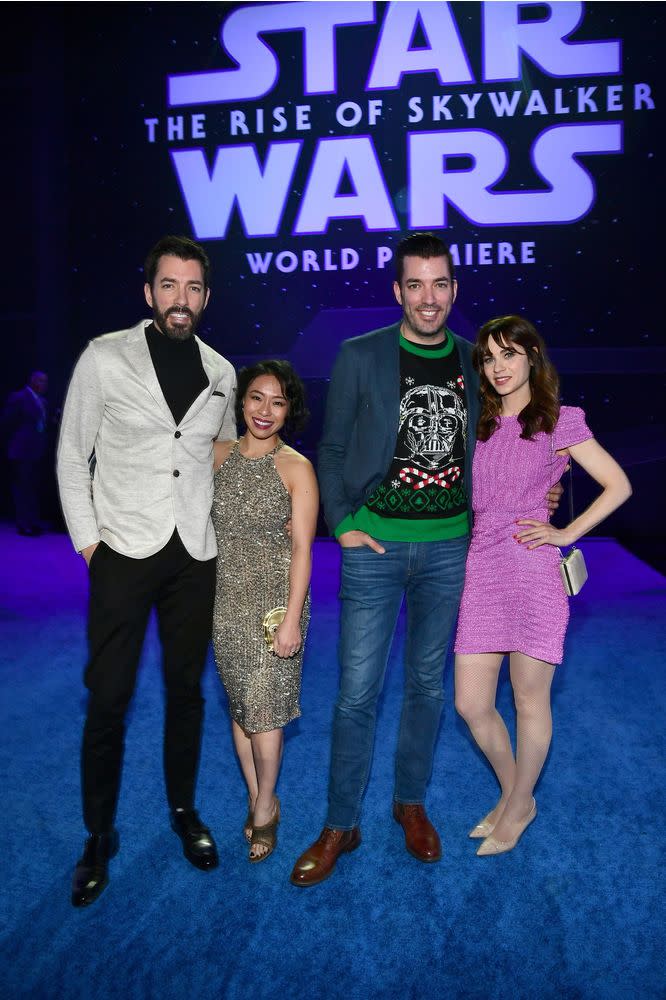 Drew Scott, Linda Phan, Jonathan Scott and Zooey Deschanel | Michael Buckner/Shutterstock