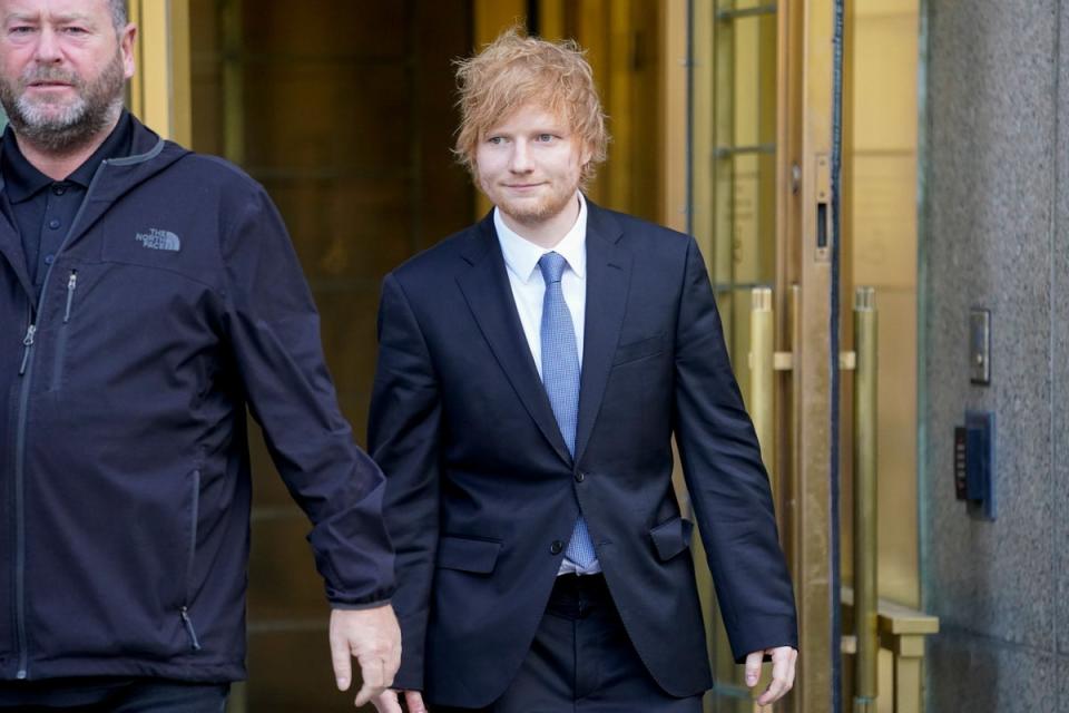 Sheeran pictured outside a New York Court after winning his copyright battle (AP)