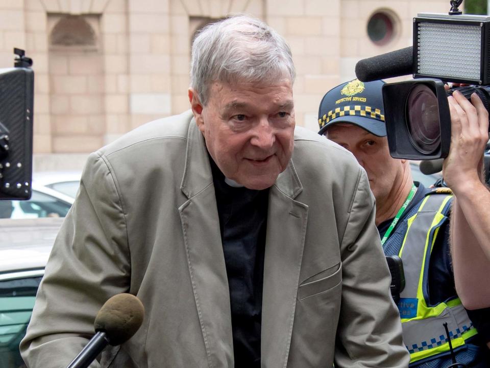 Cardinal George Pell arrives at the County Court in Melbourne in February 2019: AP