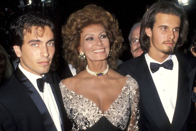 <p> Ron Galella/Ron Galella Collection via Getty</p> Sophia Loren with sons Edoardo and Carlo Jr.