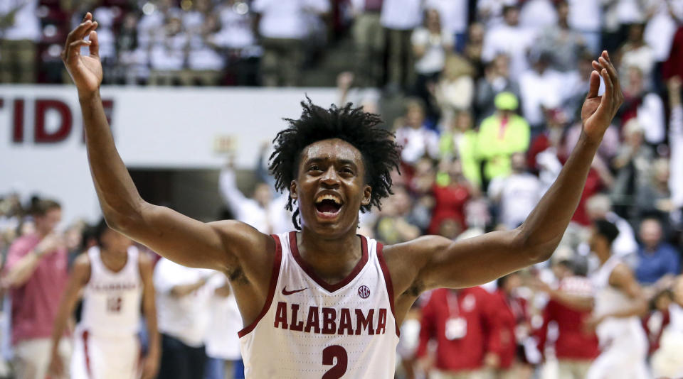 Alabama guard Collin Sexton celebrates Saturday’s win over Oklahoma. (AP)