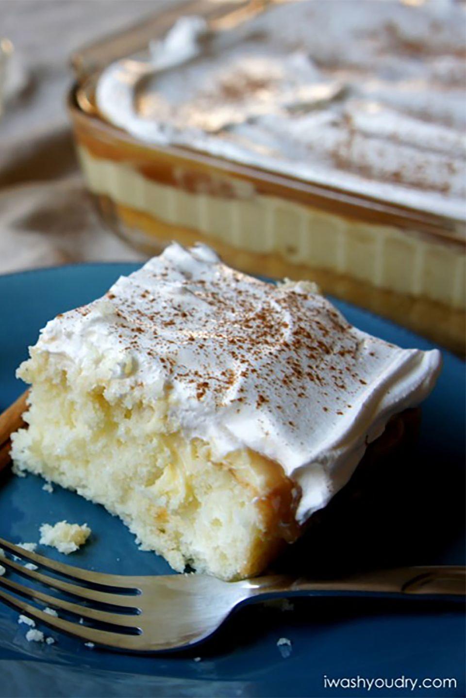 Eggnog Poke Cake with Salted Caramel