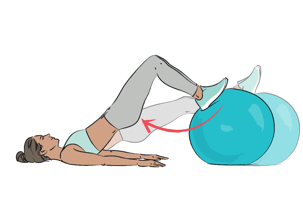stability ball curl, how to tone your glutes in 30 days