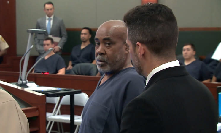 Duane "Keffe D" Davis, accused of murder in the Tupac Shakur killing, makes his first appearance in a Las Vegas courtroom on Oct. 4, 2023. (KLAS)