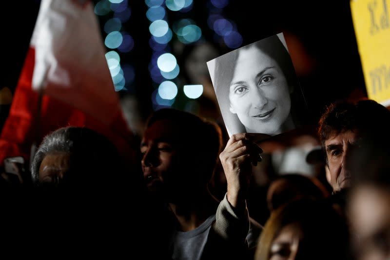 Demonstration to demand justice over the murder of journalist Daphne Caruana Galizia outside the Office of the Prime minister at Auberge de Castle, in Valletta