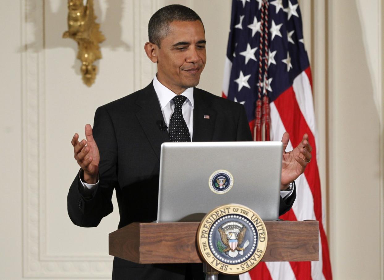 President Obama during a 2011 "Twitter Town Hall" in the East Room of the White House. (Photo: Charles Dharapak/AP)