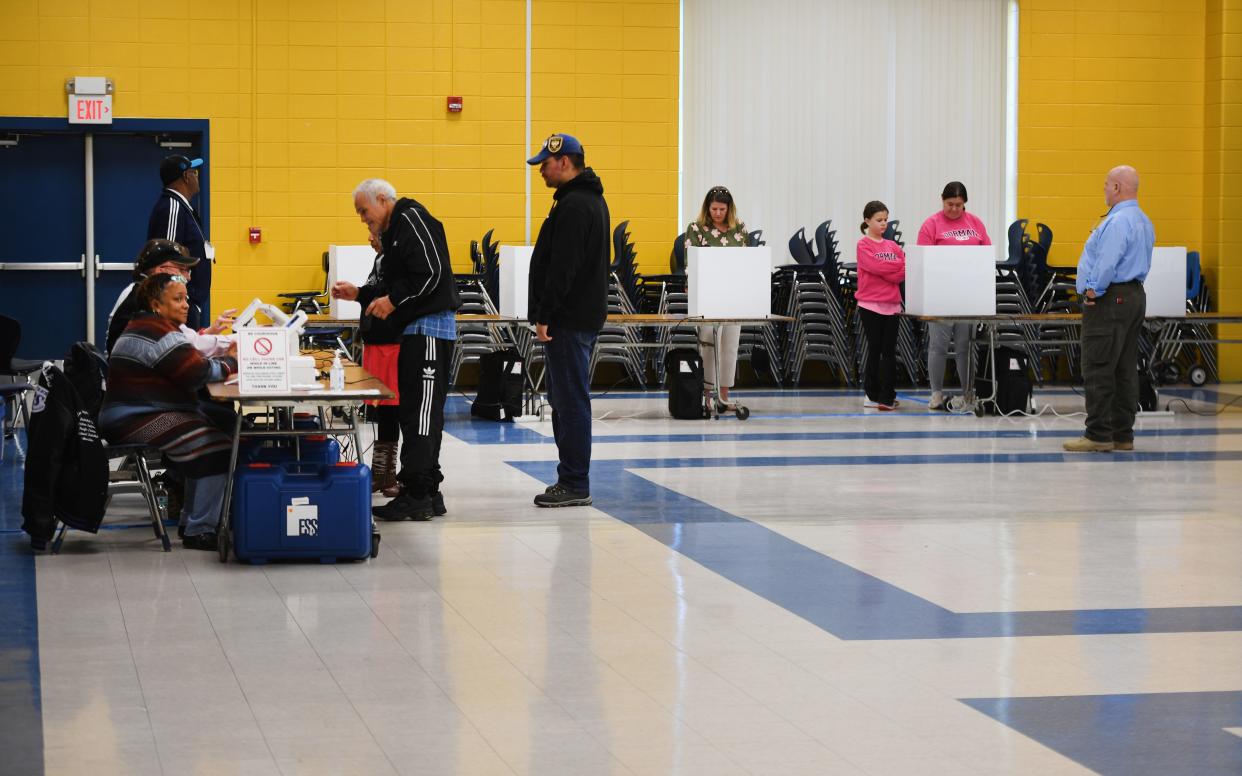 The polls opened at 7 am for the South Carolina Republican Party Primary. This is voting at the Gable Middle School poll in Roebuck, S.C. on Saturday, February 24, 2024.