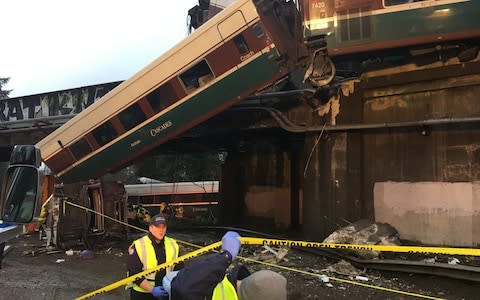 Photograph posted on Twitter by Pierce Co Sheriff's Department shows Amtrak train derailment near Tacoma, Washington - Credit: Twitter:PierceSheriff