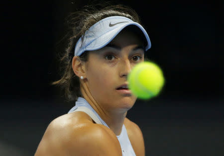 Tennis - China Open - Women's Singles Finals - Beijing, China - October 8, 2017 - Caroline Garcia of France eyes a ball during the match against Simona Halep of Romania. REUTERS/Jason Lee