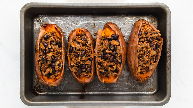 beef and bean stuffed sweet potatoes