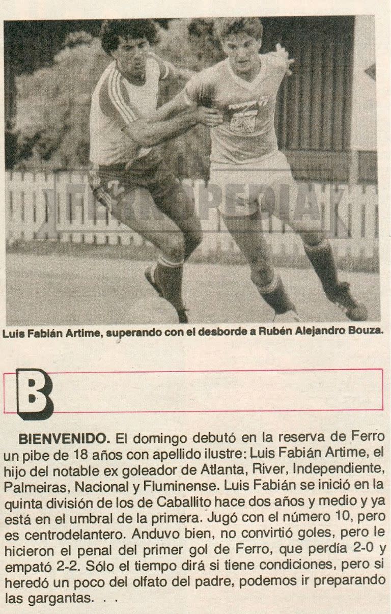 El recorte de El Gráfico, haciendo referencia al debut de chico de apellido ilustre en la Reserva de Ferro