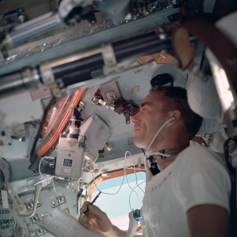 Apollo 7 Lunar Module Pilot Walter Cunningham grew up in Creston. Apollo 7 spent 11 days orbiting earth on the first flight of the Apollo Command and Service modules.