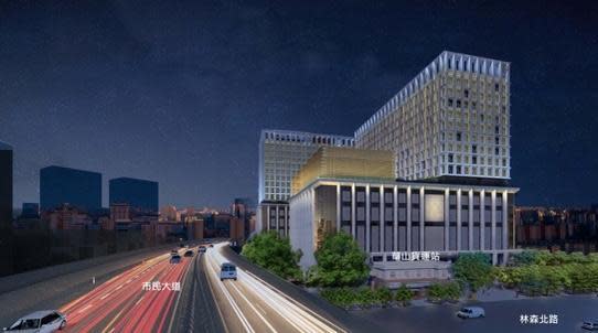 高等法院及台北地院新院區3D模擬圖，新址位於台北市市民大道旁。（台北地院提供）