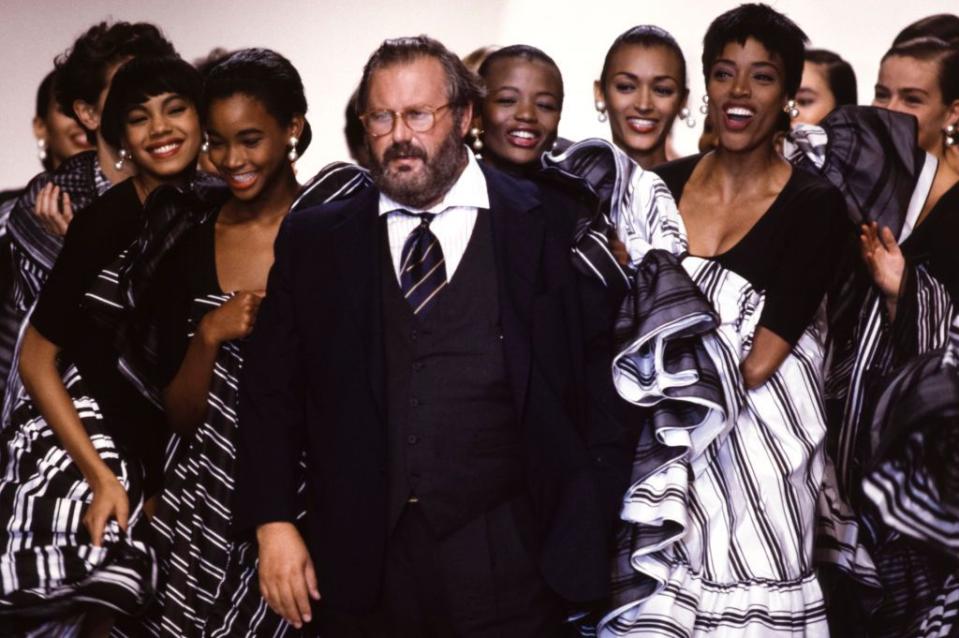 <p>Designer Gianfranco Ferré and models at the Christian Dior spring 1990 ready-to-wear show. </p>