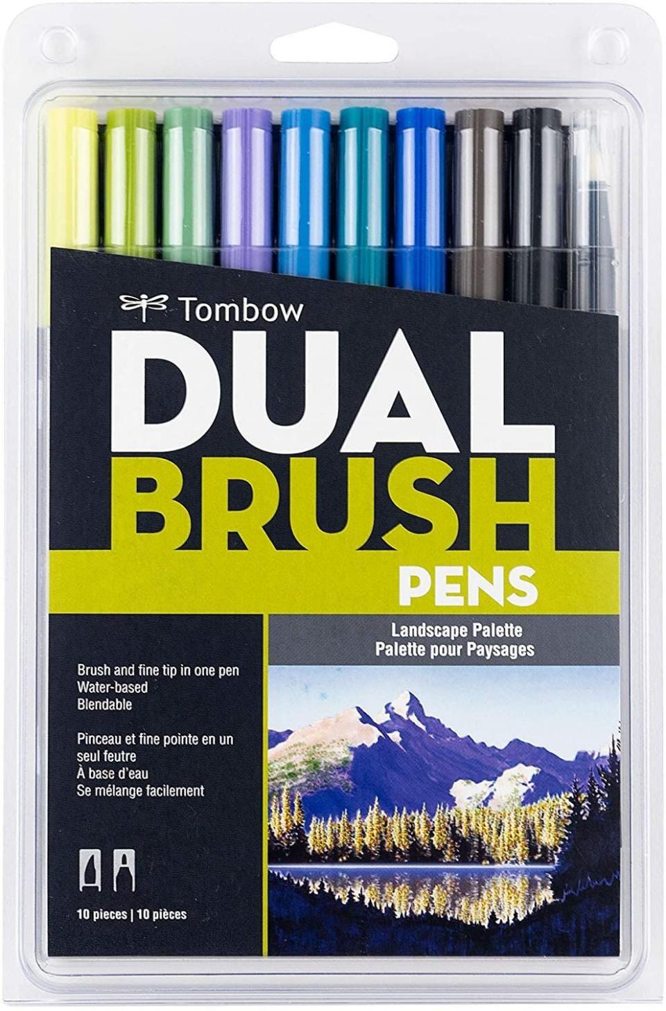<p><strong>Tombow</strong></p><p>amazon.com</p><p><strong>$13.49</strong></p><p><a href="https://www.amazon.com/dp/B0044JKI82?tag=syn-yahoo-20&ascsubtag=%5Bartid%7C10051.g.13053688%5Bsrc%7Cyahoo-us" rel="nofollow noopener" target="_blank" data-ylk="slk:Shop Now;elm:context_link;itc:0" class="link ">Shop Now</a></p><p>Tombow’s dual-tip brush pens are unrivaled when it comes to ease of use and vibrancy. Several <a href="https://www.amazon.com/stores/page/3F3D2933-4B5E-4FA1-956C-7A851D2CC2DB?ingress=2&visitId=ac165f6f-7d47-406a-8115-6b5349586804&ref_=ast_bln&productGridPageIndex=3&tag=syn-yahoo-20&ascsubtag=%5Bartid%7C10051.g.13053688%5Bsrc%7Cyahoo-us" rel="nofollow noopener" target="_blank" data-ylk="slk:color palettes;elm:context_link;itc:0" class="link ">color palettes</a> are available in case you’re after something louder too. Also, a bunch are on sale right now, which is rare for the brand.</p>