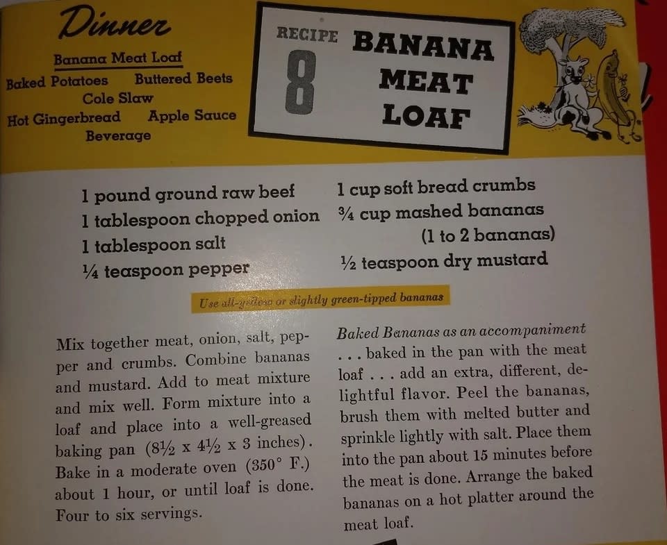 a recipe card for banana meatloaf