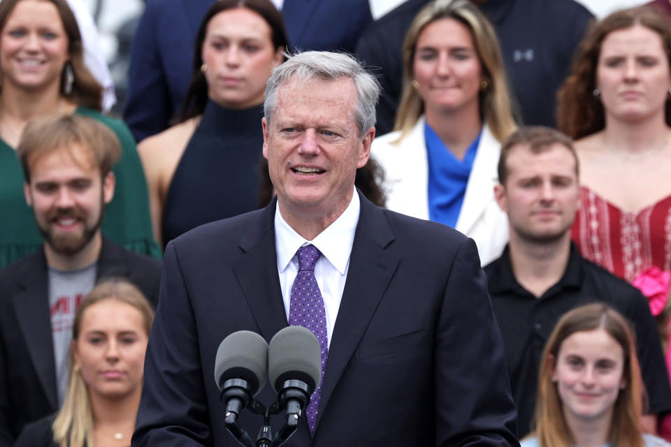 NCAA president Charlie Baker met school administrators to discuss how to create a clearer policy around name, image and likeness money going to athletes. (Photo by Alex Wong/Getty Images)