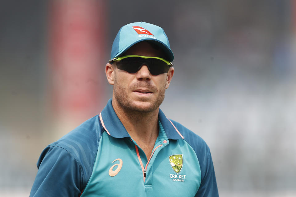 David Warner (pictured) during a practice session in India.