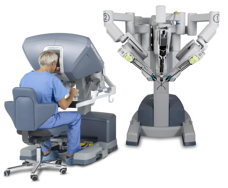Doctor at console of Intuitive Surgical's da Vinci robotic surgical system