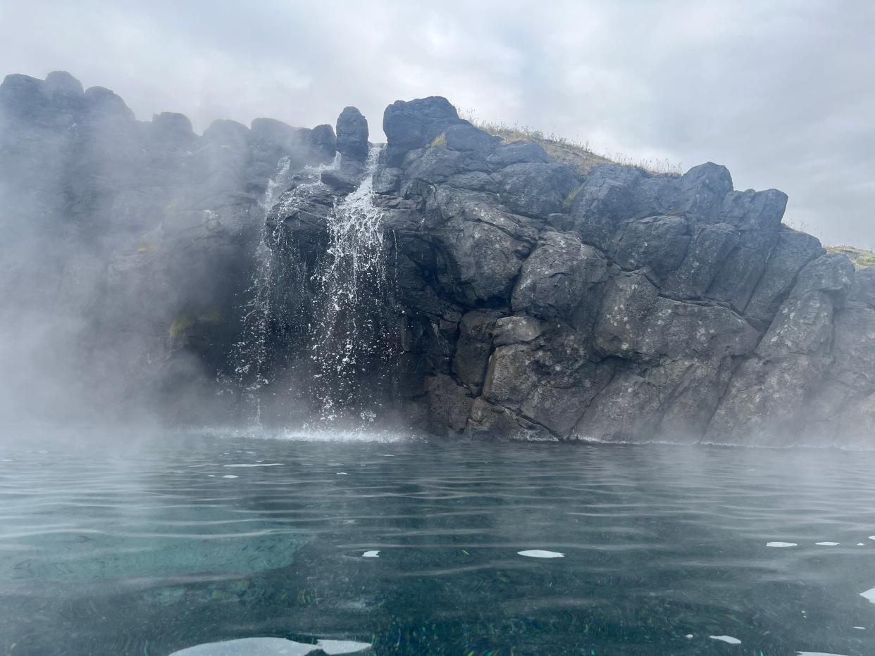 waterfall at sky lagoon in iceland