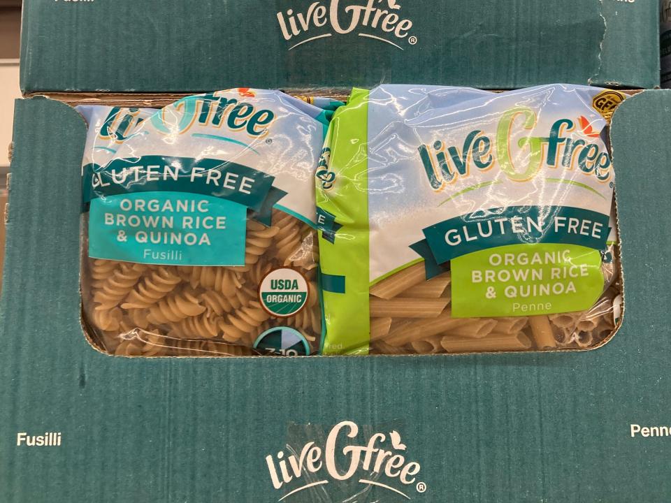 Bags of liveGfree pasta on shelf at Aldi