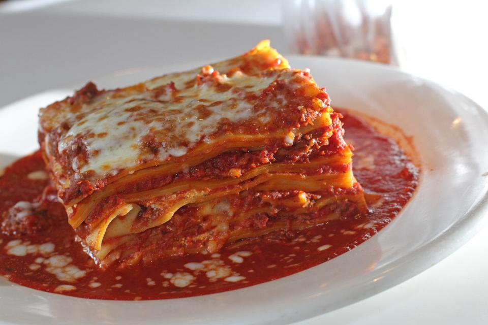 Angelo's signature Lasagna has eight layers made with beef Bolognese and mozzarella, ricotta and Pecorino Romano cheeses.