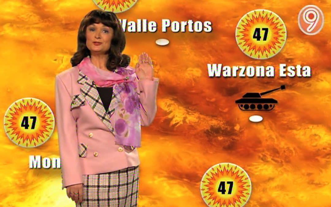 Caroline Aherne as Paula the weather girl on The Fast Show