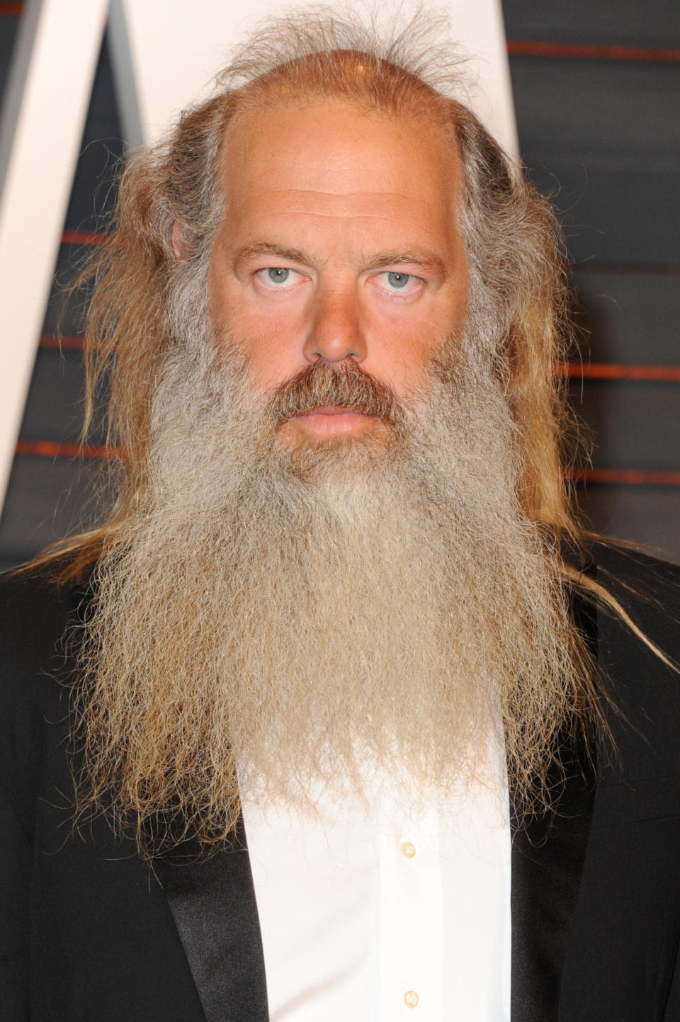 Producer Rick Rubin wins for the best facial hair of the night. His epic hair beard combo is tousled and ungroomed yet so big and fun.