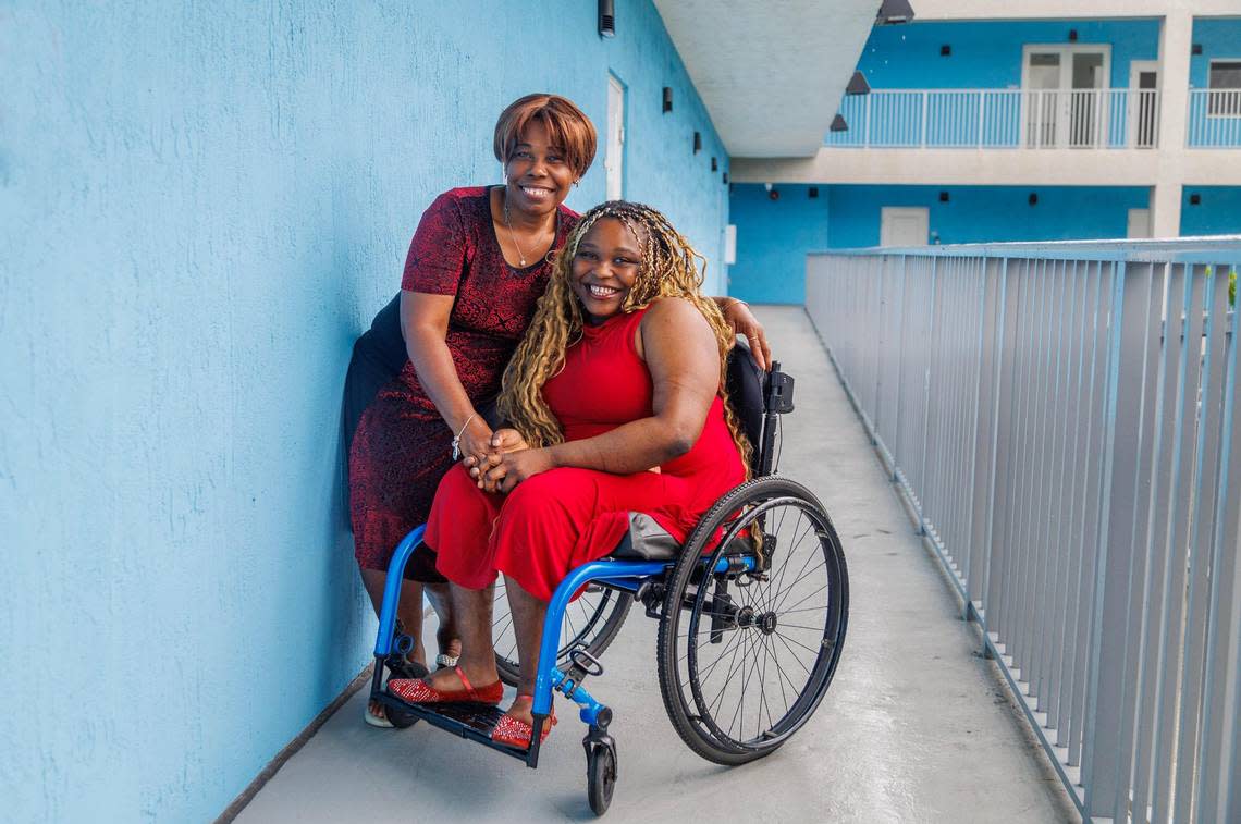 Mary Guychar Nicaissse, shown here with her mother Marie Charline Francois, is a junior at the Law Enforcement Officers Memorial High School in downtown Miami and is dual-enrolled at Miami Dade College.